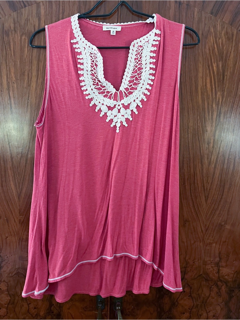 Max Studio Crochet Trim Sleeveless Coral Tunic